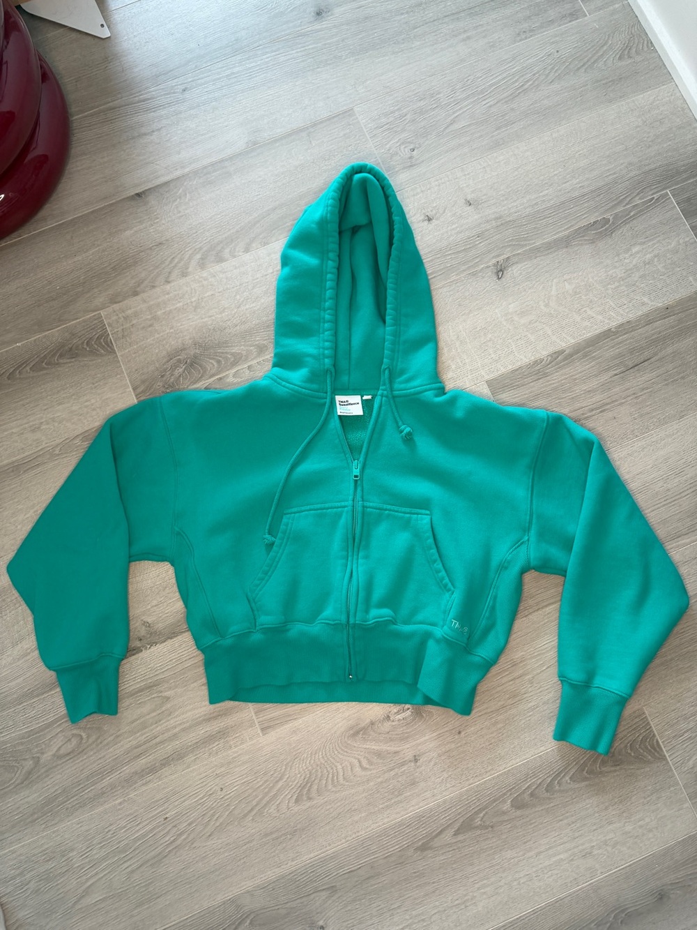 TNA Aritzia Sweatfleece Cozy Fleece Boyfriend Zip Hoodie Teal Cropped XS